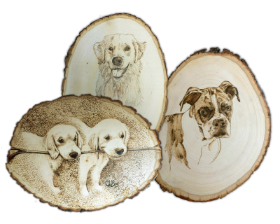 Wood Burned Pet Portraits by Christy Wright Bartley